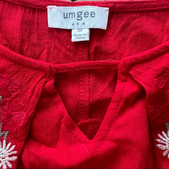 Umgee Size Medium Red Floral Mini Summer Bohemian Dress Sleeveless Cottagecore - Picture 11 of 13